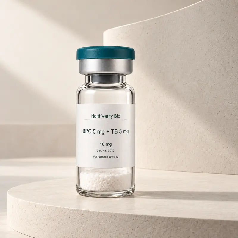 BPC 5 mg + TB 5 mg 10 mg × 10 vials · BB10 · Catalog illustration—not an actual packaging photo.