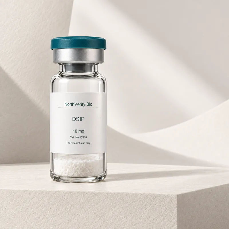 DSIP 10 mg × 10 vials · DS10 · Catalog illustration—not an actual packaging photo.
