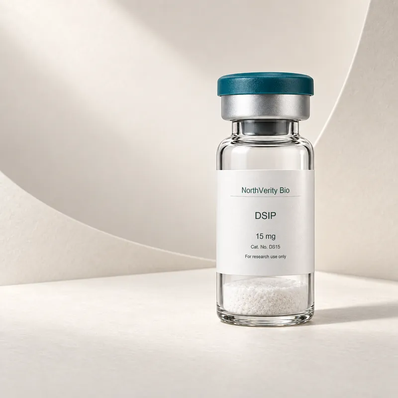DSIP 15 mg × 10 vials · DS15 · Catalog illustration—not an actual packaging photo.
