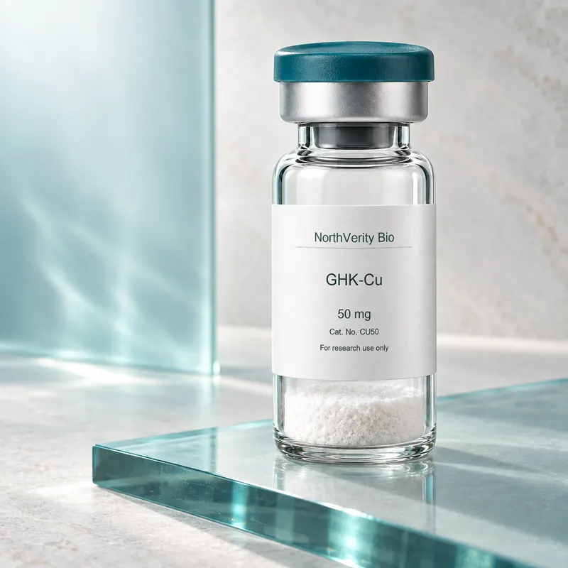 ⁨GHK-Cu⁩ 50 mg × 10 قوارير · ⁨CU50⁩ · رسم توضيحي وليس صورة للتغليف الفعلي.