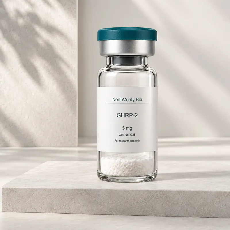 ⁨GHRP-2⁩ 5 mg × 10 قوارير · ⁨G25⁩ · رسم توضيحي وليس صورة للتغليف الفعلي.