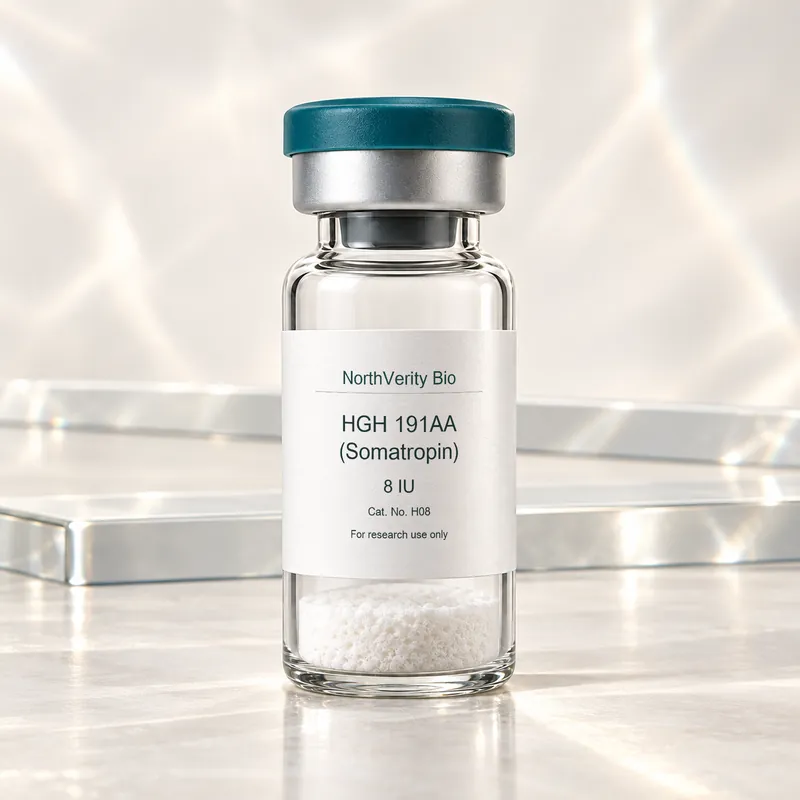 HGH 191AA (Somatropin) 8 IU × 10 vials · H08 · Catalog illustration—not an actual packaging photo.