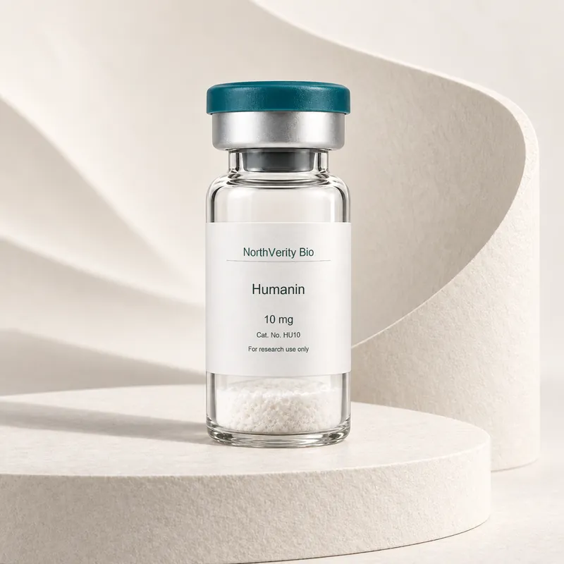 Humanin 10 mg × 10 vials · HU10 · Catalog illustration—not an actual packaging photo.