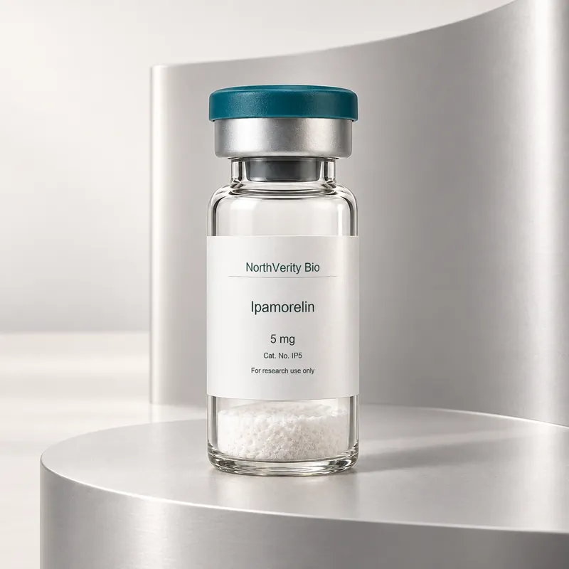 Ipamorelin 5 mg × 10 vials · IP5 · Catalog illustration—not an actual packaging photo.