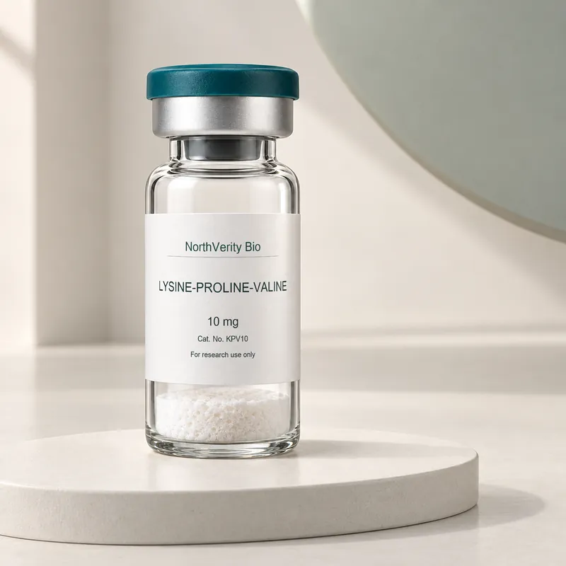 LYSINE-PROLINE-VALINE 10 mg × 10 vials · KPV10 · Catalog illustration—not an actual packaging photo.