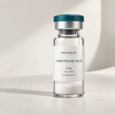 LYSINE-PROLINE-VALINE 5 mg × 10 vials · KPV5 · Catalog illustration—not an actual packaging photo.