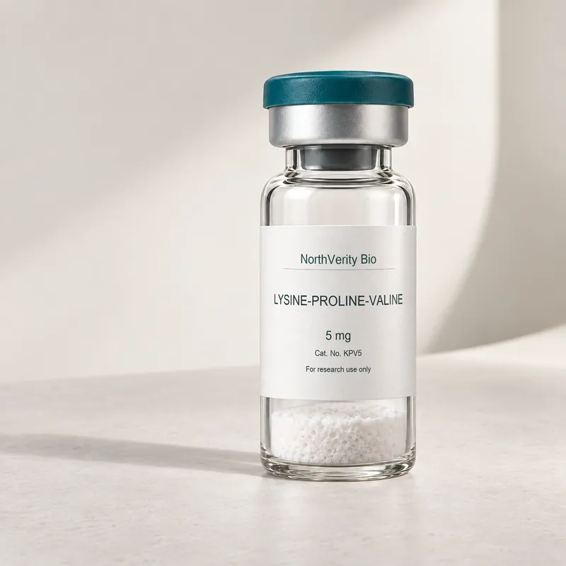 LYSINE-PROLINE-VALINE 5 mg × 10 vials · KPV5 · Catalog illustration—not an actual packaging photo.