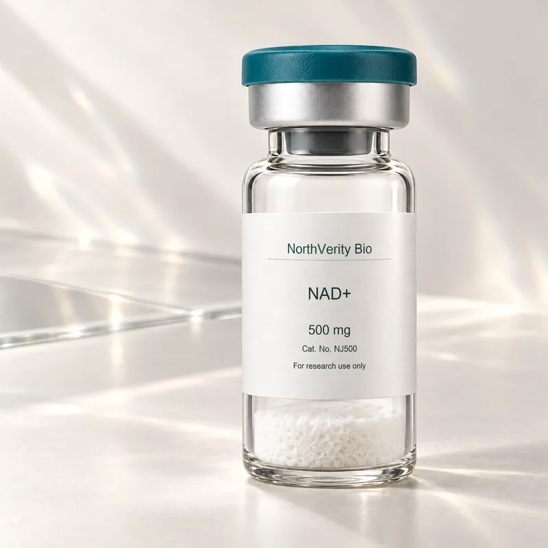 NAD+ 500 mg × 10 vials · NJ500 · Catalog illustration—not an actual packaging photo.