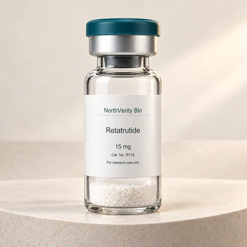 Retatrutide 15 mg × 10 vials · RT15 · Catalog illustration—not an actual packaging photo.