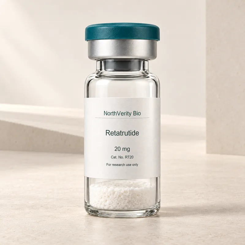 Retatrutide 20 mg × 10 vials · RT20 · Catalog illustration—not an actual packaging photo.