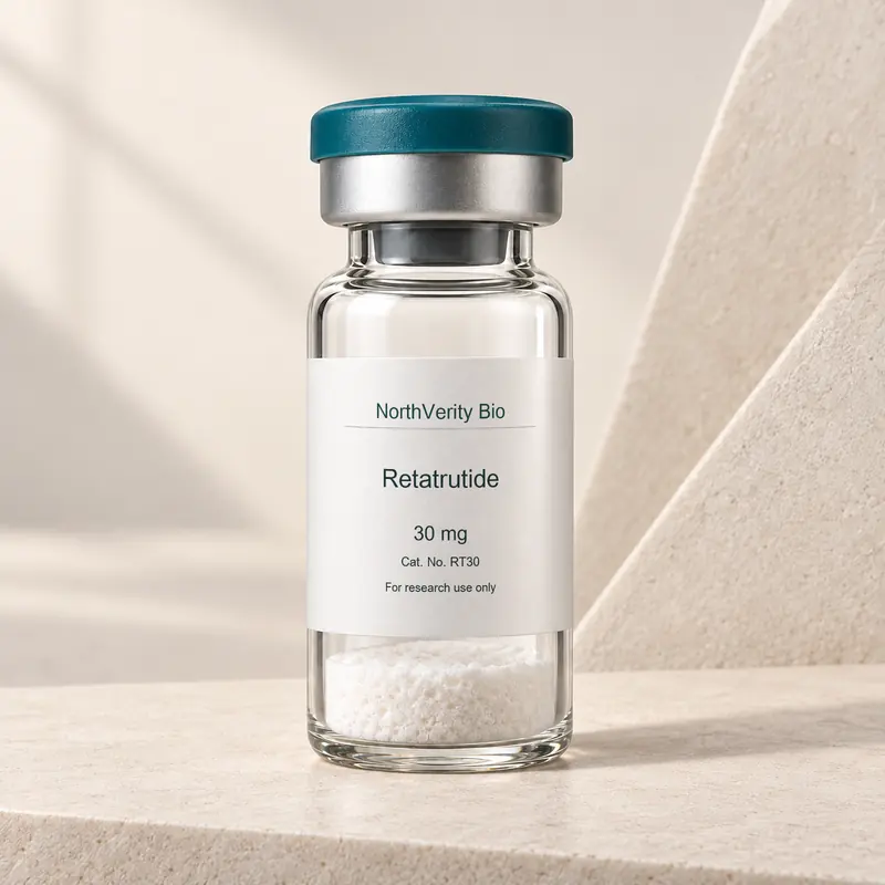 Retatrutide 30 mg × 10 vials · RT30 · Catalog illustration—not an actual packaging photo.