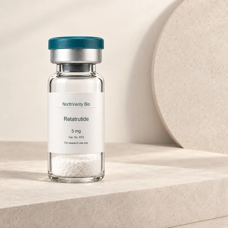 Retatrutide 5 mg × 10 vials · RT5 · Catalog illustration—not an actual packaging photo.