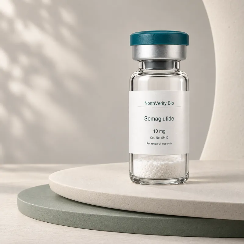 Semaglutide 10 mg × 10 vials · SM10 · Catalog illustration—not an actual packaging photo.