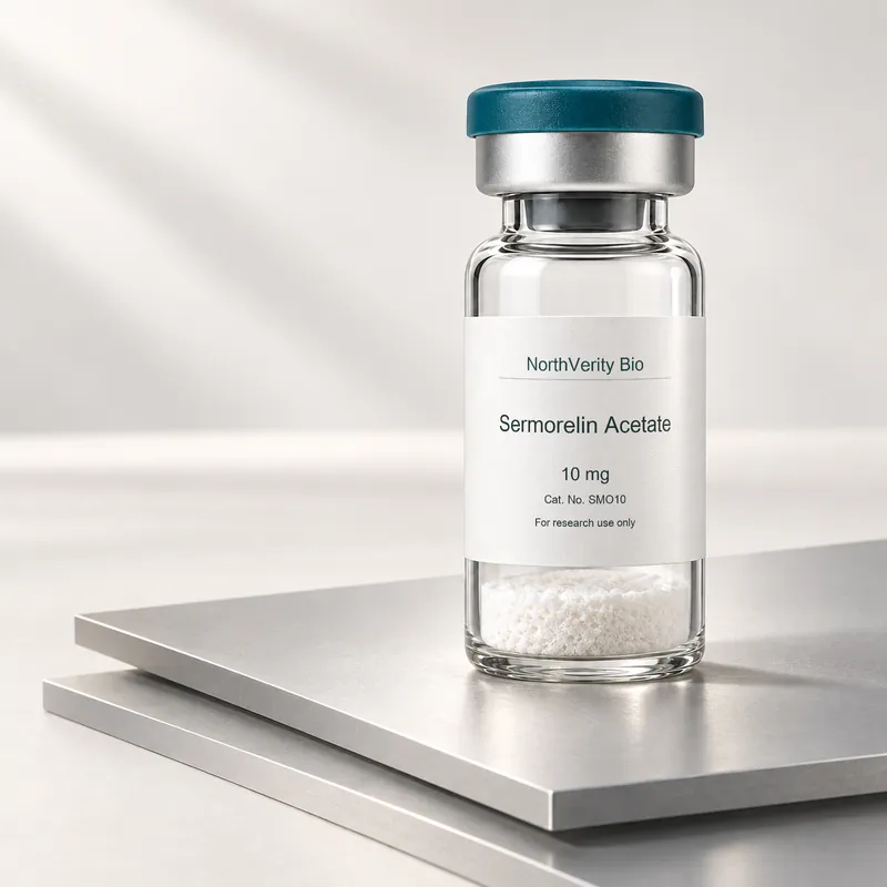 ⁨Sermorelin Acetate⁩ 10 mg × 10 قوارير · ⁨SMO10⁩ · رسم توضيحي وليس صورة للتغليف الفعلي.