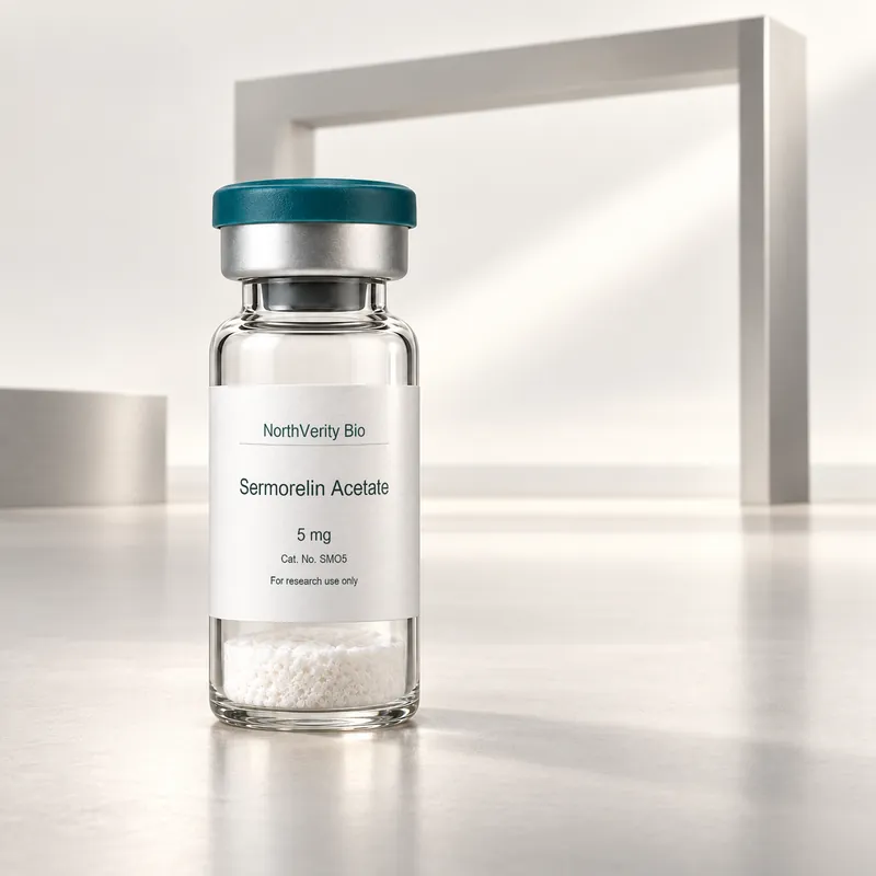 ⁨Sermorelin Acetate⁩ 5 mg × 10 قوارير · ⁨SMO5⁩ · رسم توضيحي وليس صورة للتغليف الفعلي.