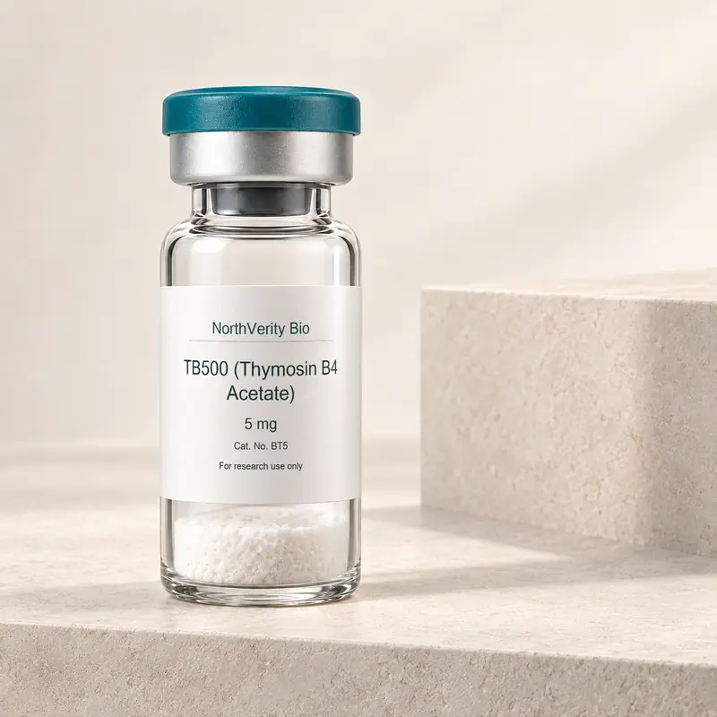 TB500 (Thymosin B4 Acetate) 5 mg × 10 vials · BT5 · Catalog illustration—not an actual packaging photo.