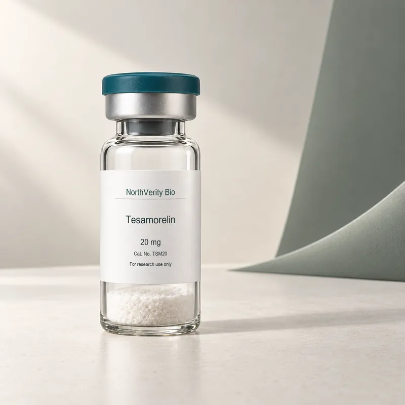 Tesamorelin 20 mg × 10 Fläschchen · TSM20 · Katalogillustration, kein Foto der tatsächlichen Verpackung.