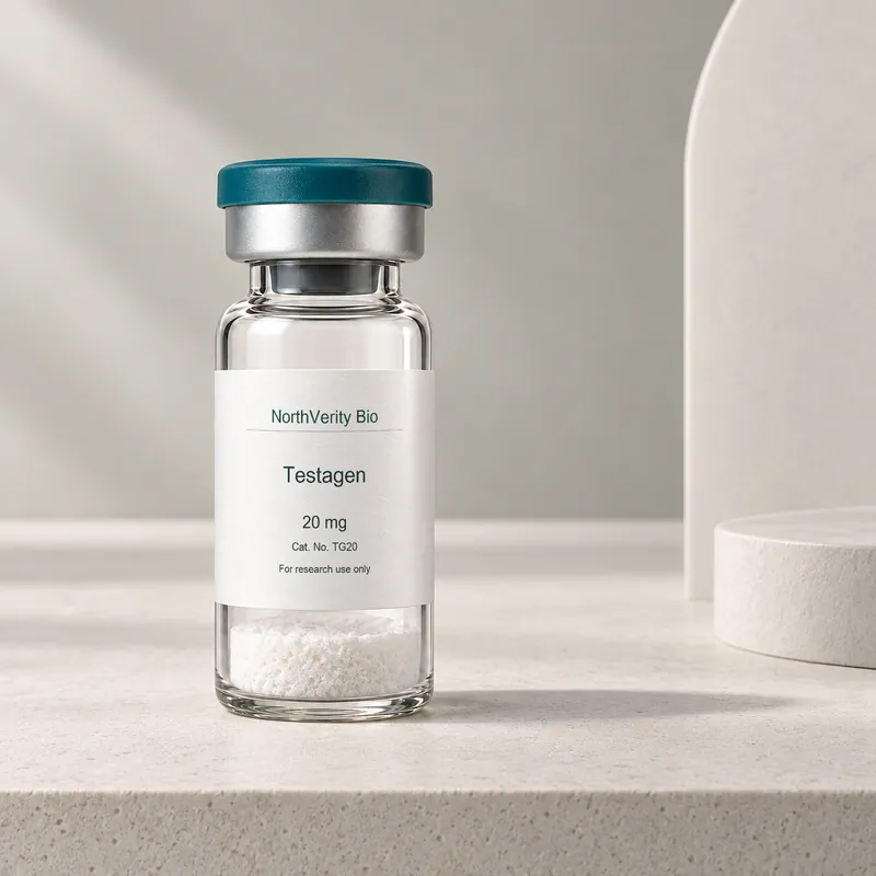 Testagen 20 mg × 10 vials · TG20 · Catalog illustration—not an actual packaging photo.