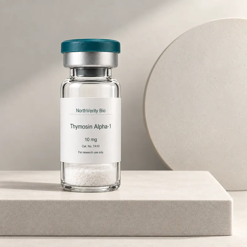 Thymosin Alpha-1 10 mg × 10 vials · TA10 · Catalog illustration—not an actual packaging photo.