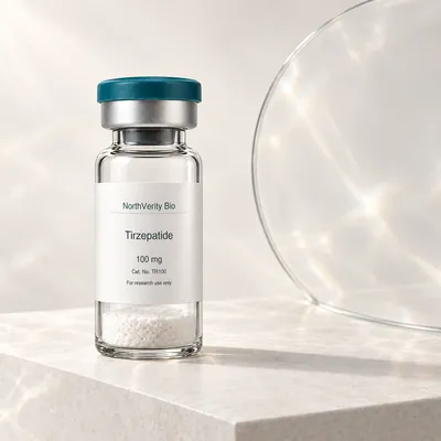 Tirzepatide 100 mg × 10 Fläschchen · TR100 · Katalogillustration, kein Foto der tatsächlichen Verpackung.