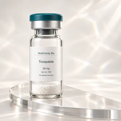 Tirzepatide 50 mg × 10 Fläschchen · TR50 · Katalogillustration, kein Foto der tatsächlichen Verpackung.