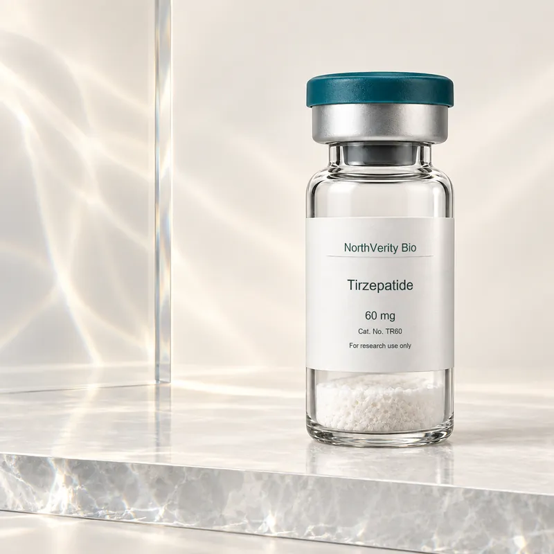 Tirzepatide 60 mg × 10 قوارير · TR60 · رسم توضيحي وليس صورة للتغليف الفعلي.