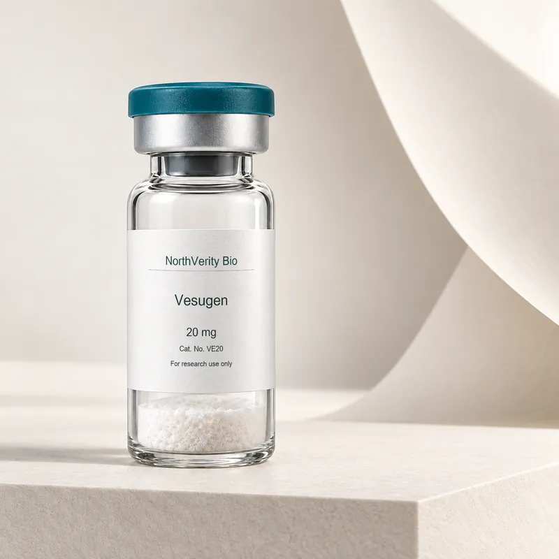 Vesugen 20 mg × 10 vials · VE20 · Catalog illustration—not an actual packaging photo.