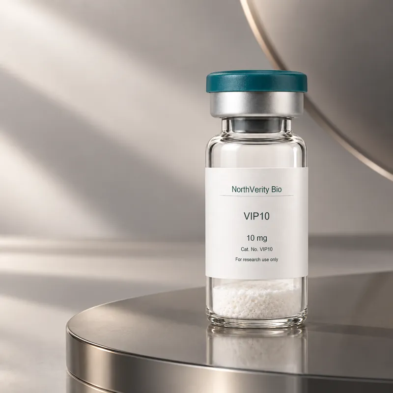 VIP10 10 mg × 10 vials · VIP10 · Catalog illustration—not an actual packaging photo.