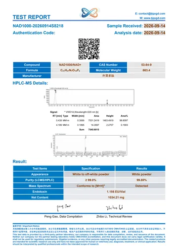 NAD+ 1000 mg · NAD1000-20260914S8218