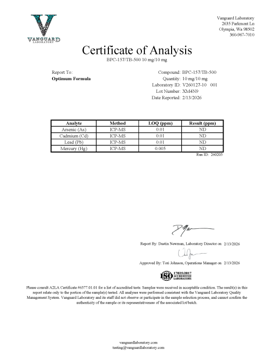 Original BPC-157/TB-500 10 mg/10 mg sample report, V260127-10 001