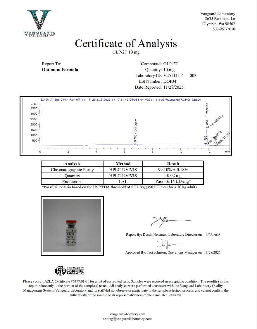Original GLP-2T 10 mg sample report, V251111-4 003