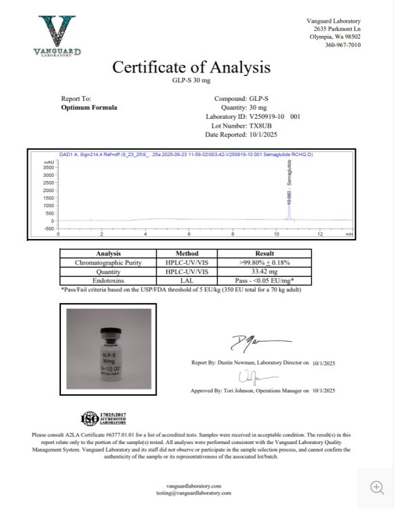 Original GLP-S 30 mg sample report, V250919-10 001