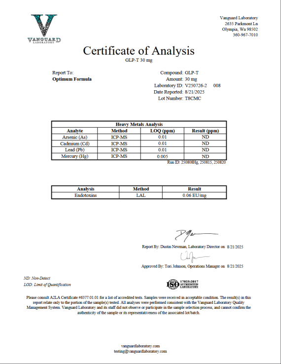 Original GLP-T 30 mg sample report, V250726-2 008