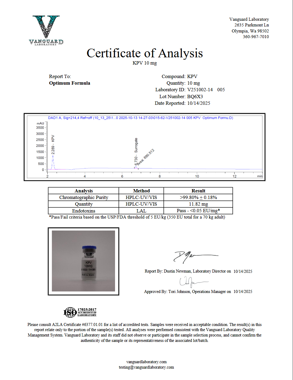 Original KPV 10 mg sample report, V251002-14 005